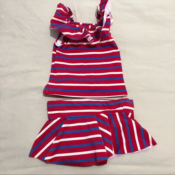 NWOT 3T Hanna Andersson Toddler Girls Red and Blue Striped Tankini Swimsuit Set - Picture 3 of 4